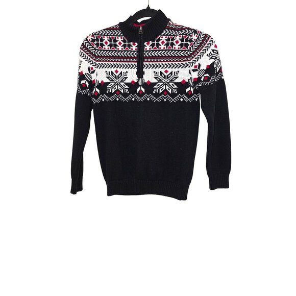 Hanna Anderson Boy Black Nordic Pattern 1/4 Zip Cotton Sweater Size 140 Us10 - Picture 1 of 5